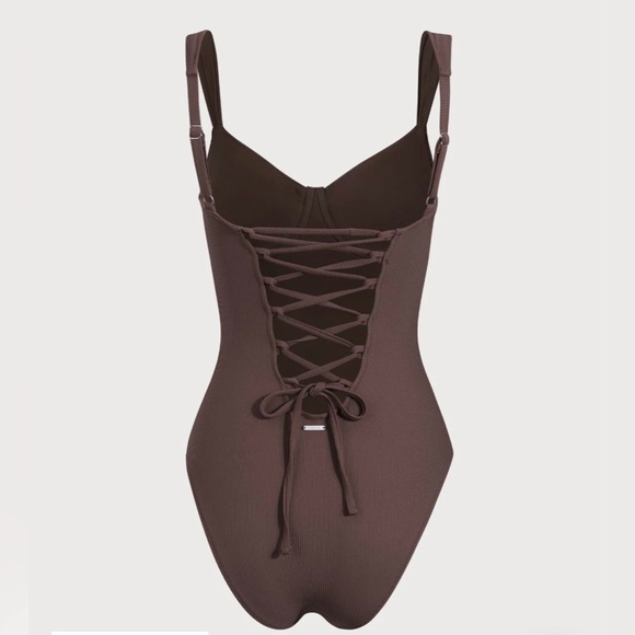 Berlook Coffee Cross Back Tummy Control One Piece Swimsuit - Picture 5 of 13